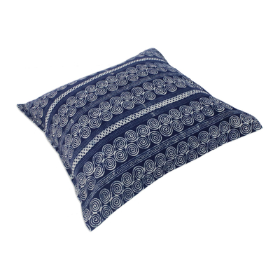 Batik cotton cushion covers, 'Indigo Cloud' (pair) - Batik Cotton Cushion Covers with Spiral Motifs (Pair)