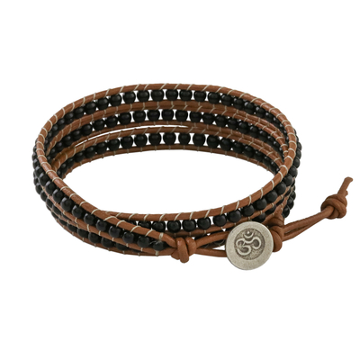 Onyx beaded wrap bracelet, 'Calm Touch' - Onyx Beaded Wrap Bracelet from Thailand
