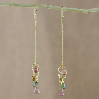Gold plated tourmaline dangle earrings, 'Special Loops' - Gold Plated Tourmaline Dangle Earrings from Thailand