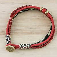 Featured review for Beaded cotton fabric bracelet, Raging Red
