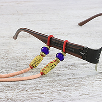 Beaded cotton eyeglasses cord, 'Focus in Cream' - Adjustable Beaded Cotton Eyeglasses Cord in Cream