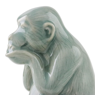 Celadon ceramic figurines, 'Offering Wisdom' (set of 3) - Celadon Ceramic Wise Monkey Figurines (Set of 3)
