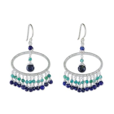 Lapis lazuli and amazonite waterfall earrings, 'Charming Ovals' - Lapis Lazuli and Amazonite Waterfall Earrings from Thailand