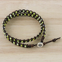 Prehnite beaded wrap bracelet, 'Mossy Ocean' - Prehnite Beaded Wrap Bracelet from Thailand