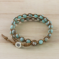 Jasper beaded wrap bracelet, 'Sky Orbs' - Jasper Beaded Wrap Bracelet in Blue from Thailand