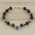 Agate beaded bracelet, 'Shadow Bloom' - Black Agate and Thai Hill Tribe Silver Floral Charm Bracelet (image 2) thumbail