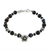 Agate beaded bracelet, 'Shadow Bloom' - Black Agate and Thai Hill Tribe Silver Floral Charm Bracelet thumbail