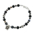 Agate beaded bracelet, 'Shadow Bloom' - Black Agate and Thai Hill Tribe Silver Floral Charm Bracelet (image 2d) thumbail