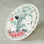 Saa paper parasol, 'Crane Morning' - Paper And Bamboo Parasol with Asian Crane Motif