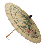 Saa paper parasol, 'Crane Morning' - Paper And Bamboo Parasol with Asian Crane Motif