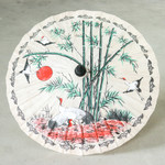 Saa paper parasol, 'Crane Morning' - Paper And Bamboo Parasol with Asian Crane Motif
