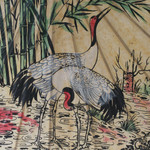 Saa paper parasol, 'Crane Morning' - Paper And Bamboo Parasol with Asian Crane Motif
