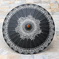 Cotton and bamboo parasol, 'Charming Thai in Silver'