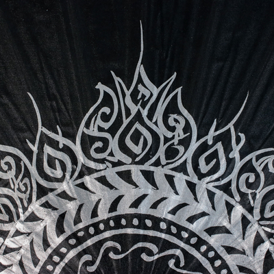 Sombrilla de algodón y bambú - Sombrilla de Algodón con Diseños Pintados a Mano en Plata