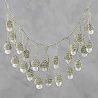 Cultured pearl waterfall necklace, Gold and White Passion