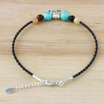 Multi-gemstone beaded bracelet, 'Dreamy Elephant' - Multi-Gemstone Beaded Elephant Bracelet from Thailand