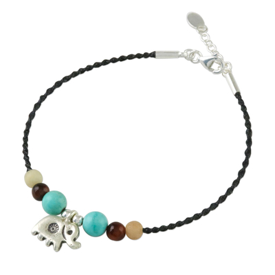 Multi-gemstone beaded bracelet, 'Dreamy Elephant' - Multi-Gemstone Beaded Elephant Bracelet from Thailand