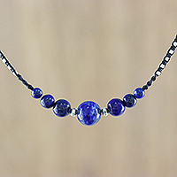 Lapis lazuli beaded necklace, 'Blue Way' - Hill Tribe Lapis Lazuli Beaded Necklace from Thailand