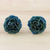 Pendientes botón flores naturales - Aretes de botón de rosa real en miniatura sumergidos en resina verde azulado