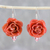 Natural flower dangle earrings, 'Captured Beauty in Pink' - Resin Dipped Pink Real Miniature Rose Dangle Earrings