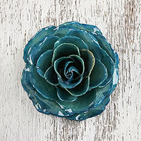 Featured review for Natural flower brooch pin, Rosy Cheer in Teal