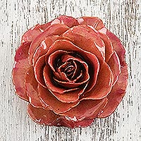 Natural flower brooch, 'Rosy Cheer in Orange' - Resin Dipped Orange-Colored Real Rose Brooch from Thailand