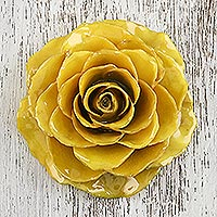 Natural rose brooch, 'Rosy Mood in Yellow' - Artisan Crafted Natural Rose Brooch in Yellow from Thailand
