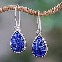 Tropfenohrringe aus Lapislazuli, „Galaxy Drops“ – Tropfenohrringe aus Lapislazuli und Sterlingsilber