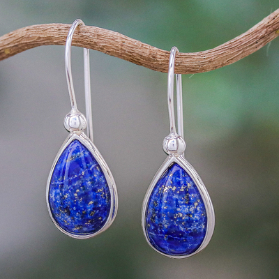 Lapis lazuli drop earrings, 'Galaxy Drops' - Lapis Lazuli and Sterling Silver Teardrop Drop Earrings