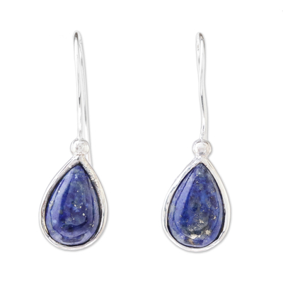 Lapis lazuli drop earrings, 'Galaxy Drops' - Lapis Lazuli and Sterling Silver Teardrop Drop Earrings