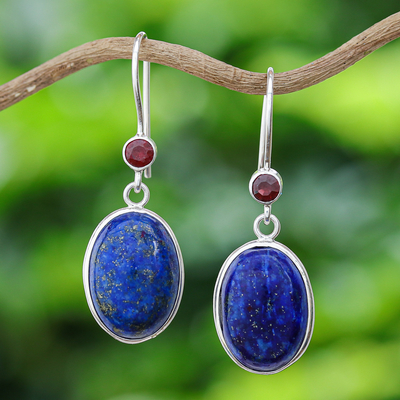 Lapis lazuli and garnet dangle earrings, Among the Stars
