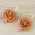 Natural flower dangle earrings, 'Captured Sunset Beauty' - Yellow and Peach Natural Rose and Glass Bead Earrings