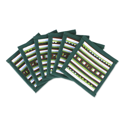 Untersetzer aus Baumwollmischung, (6er-Set) - Gestreifte grün-blau-braune Untersetzer aus Baumwollmischung (6er-Set)