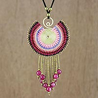 Quartz pendant necklace, 'Moonlit Forest in Pink - Quartz Pendant Necklace in Pink from Thailand