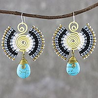 Brass and calcite beaded dangle earrings, 'Moonlit Forest in Grey' - Beaded Dangle Earrings in Grey from Thailand