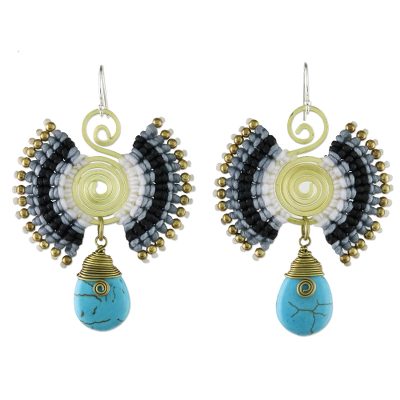 Beaded Dangle Earrings in Grey from Thailand
