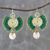 Brass and calcite dangle earrings, 'Moonlit Forest in Green' - Brass and Calcite Dangle Earrings in Green from Thailand