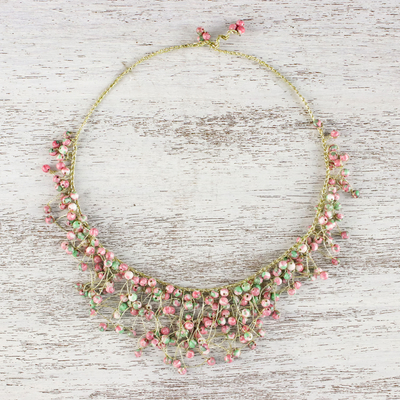 Agate beaded waterfall necklace, 'Fantasy Rain in Pink' - Agate Beaded Waterfall Necklace in Pink from Thailand