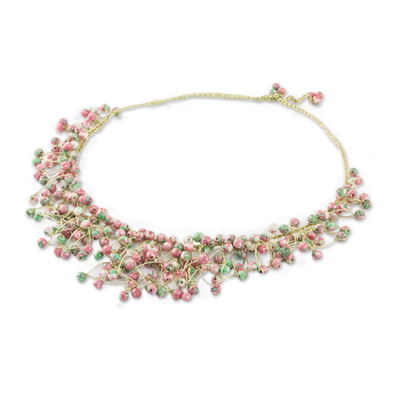 Agate beaded waterfall necklace, 'Fantasy Rain in Pink' - Agate Beaded Waterfall Necklace in Pink from Thailand
