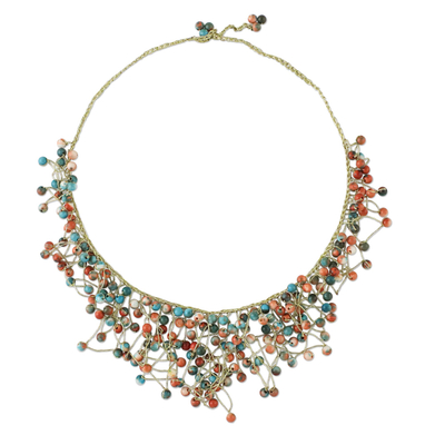 Agate beaded waterfall necklace, 'Fantasy Rain' - Agate Beaded Waterfall Necklace from Thailand