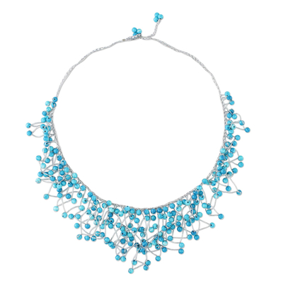 Glass Beaded Waterfall Necklace in Sky Blue from Thailand