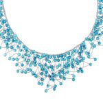 Glass beaded waterfall necklace, 'Fantasy Rain in Sky Blue' - Glass Beaded Waterfall Necklace in Sky Blue from Thailand