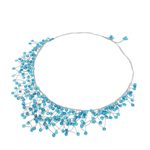 Glass beaded waterfall necklace, 'Fantasy Rain in Sky Blue' - Glass Beaded Waterfall Necklace in Sky Blue from Thailand