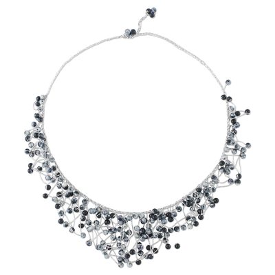 Agate beaded waterfall necklace, 'Fantasy Rain in Grey' - Agate Beaded Waterfall Necklace in Grey from Thailand