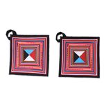 Cotton blend trivets, 'Lahu Cooking in Black' (pair) - Pair of Handmade Cotton Blend Trivets from Thailand