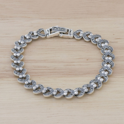 Marcasite link bracelet, 'Abstract Love' - Marcasite and Sterling Silver Link Bracelet from Thailand