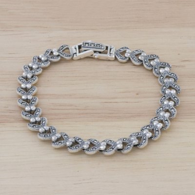 Marcasite link bracelet, 'Abstract Love' - Marcasite and Sterling Silver Link Bracelet from Thailand