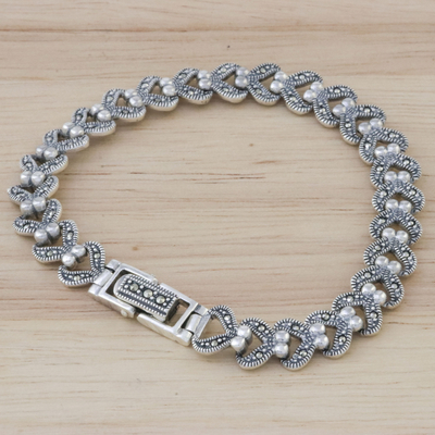 Marcasite link bracelet, 'Abstract Love' - Marcasite and Sterling Silver Link Bracelet from Thailand