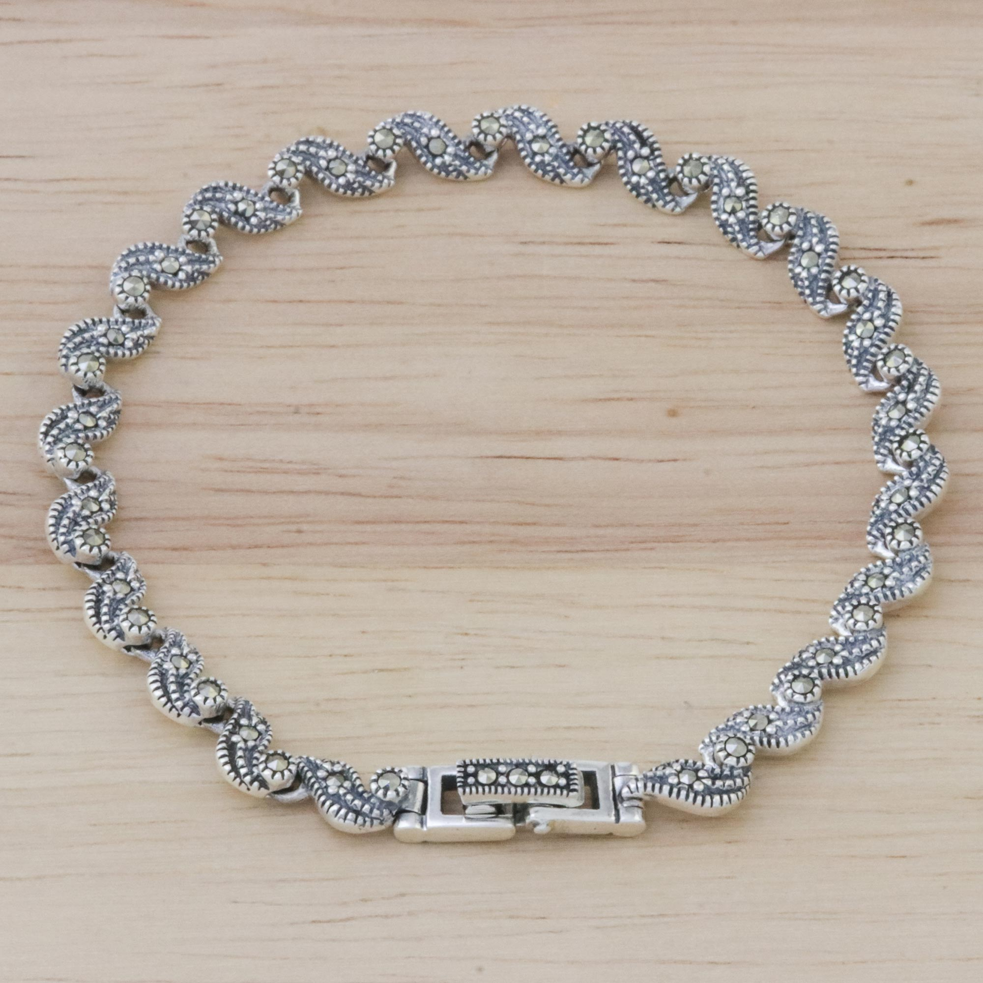 Marcasite and Sterling Silver Link Bracelet from Thailand - Waves of ...