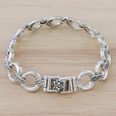 Sterling silver link bracelet, 'Blessed Moon' - Marcasite and Sterling Silver Link Bracelet from Thailand
